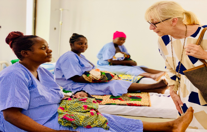 Finland Ambassador Her excellency Riita Swain, speaking with the new born mothers at Amana Referal Hospital, Ilala Dar Es Salaam