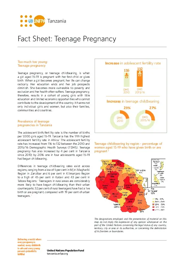 Fact Sheet on Teenage Pregnancy